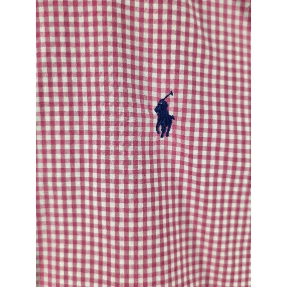 Ralph Lauren Sport Kids Pink Gingham Short Sleeve Button Down Shirt Size 14